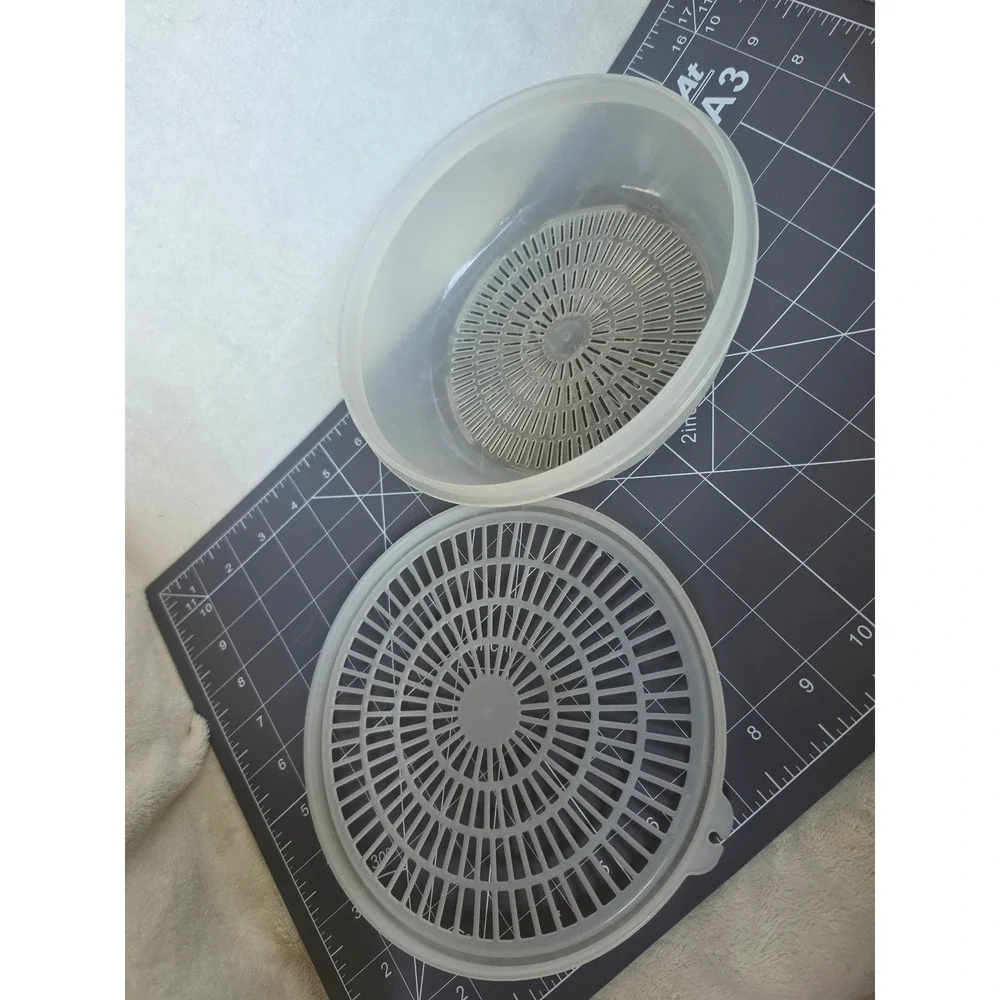 Vintage Tupperware Microwave Steamer Set Translucent Clear Round Bowl Lid 8.5in